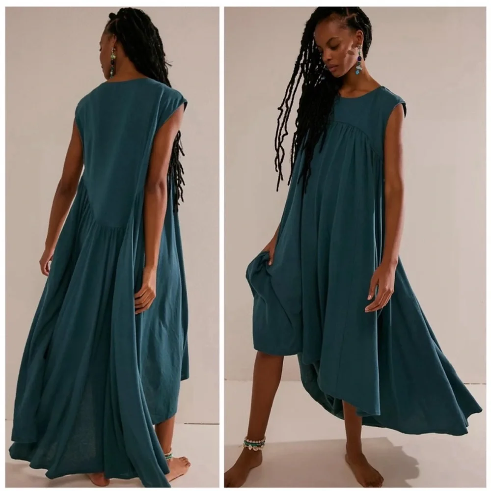 Free People Teal Blue-Green Sleeveless Midi Tent Dress